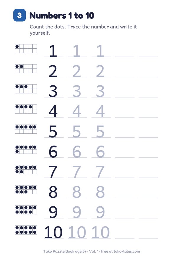 Writing numbers 1 to 10 worksheet with ten frames
