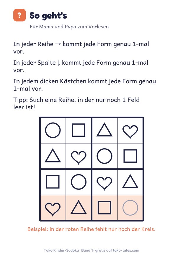 Kinder-Sudoku Anleitung mit Beispiel