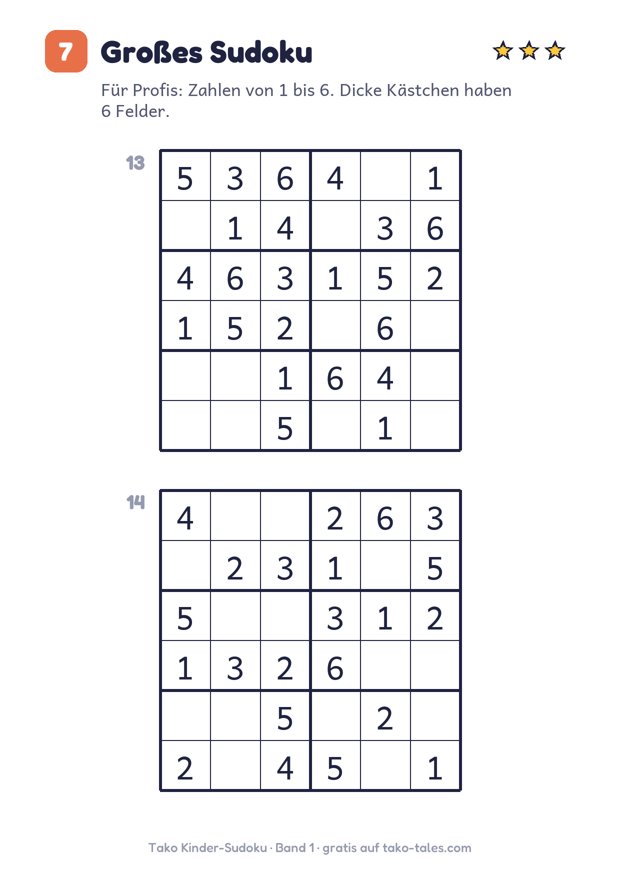 Sudoku 6x6 für Kinder zum Ausdrucken