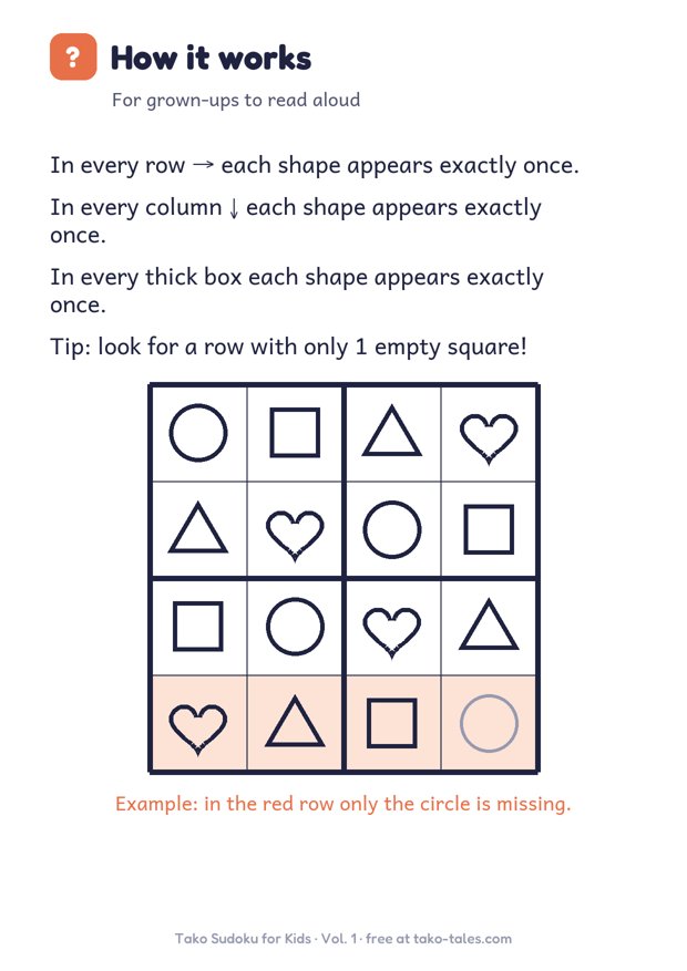 Kids sudoku instructions with example