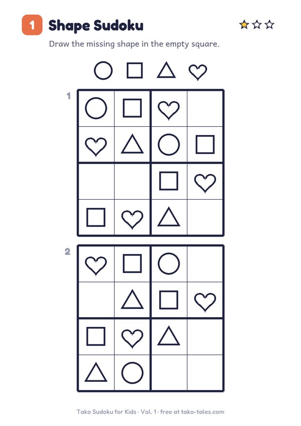 4x4 picture sudoku with shapes for kids