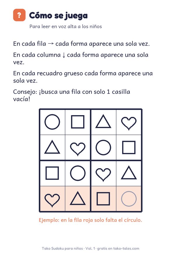 Instrucciones de sudoku para niños con ejemplo