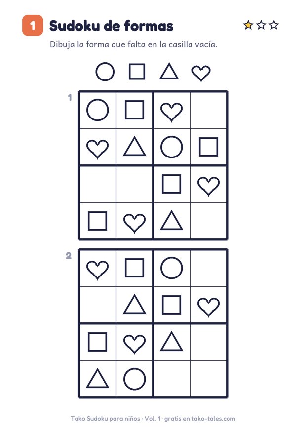 Sudoku 4x4 con formas para niños
