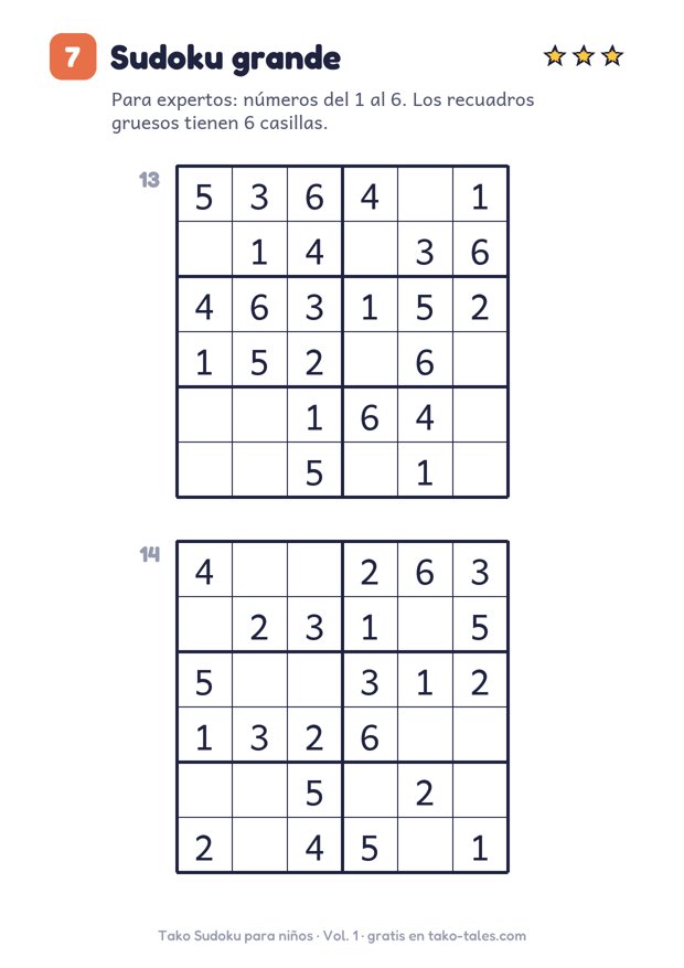 Sudoku 6x6 para niños para imprimir