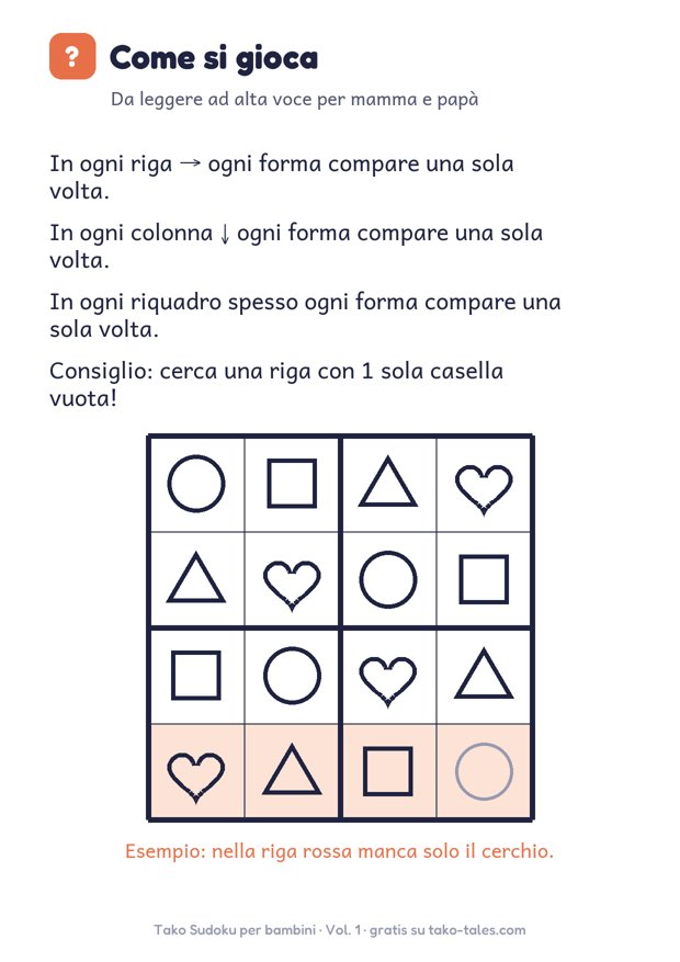 Istruzioni sudoku per bambini con esempio