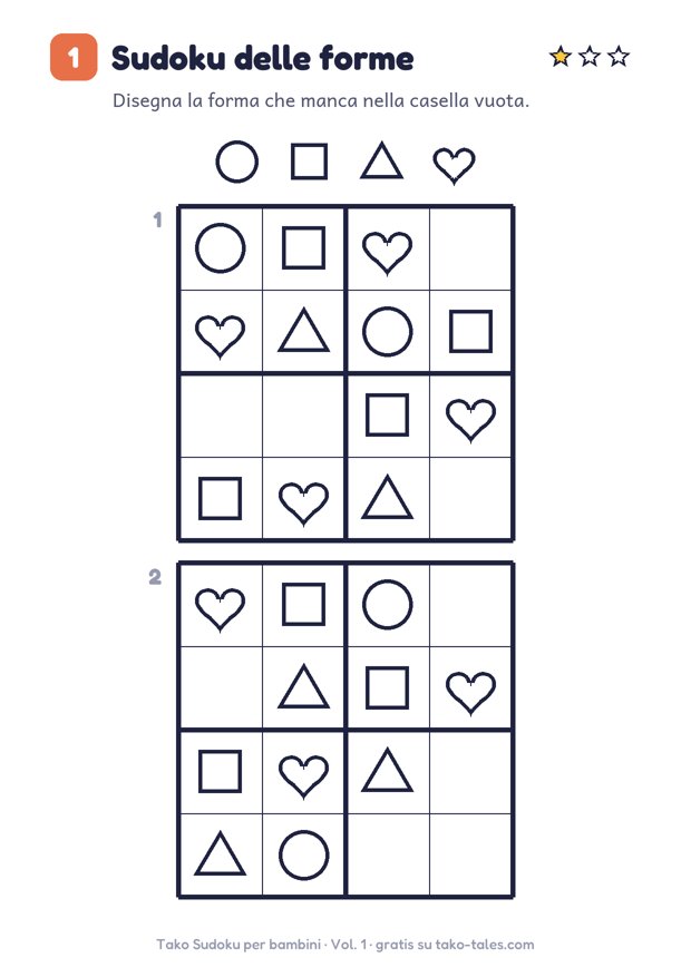 Sudoku 4x4 con le forme per bambini