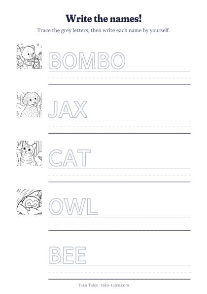 Name tracing sheet