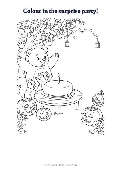 Colouring page: surprise party