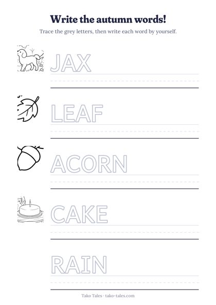 Autumn words tracing