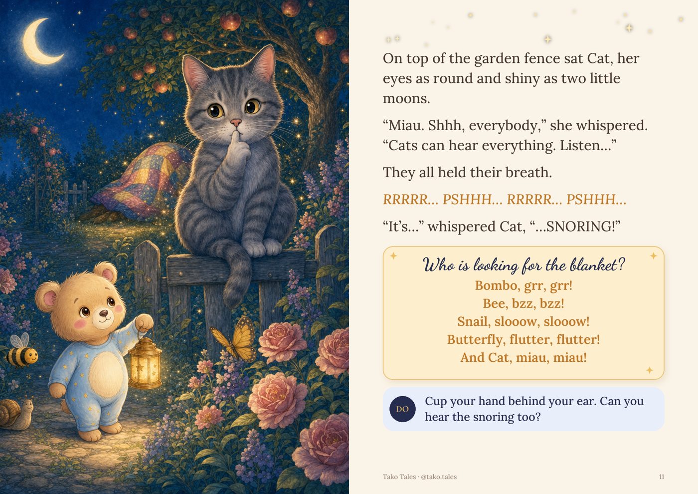 Sample spread: Cat hears snoring