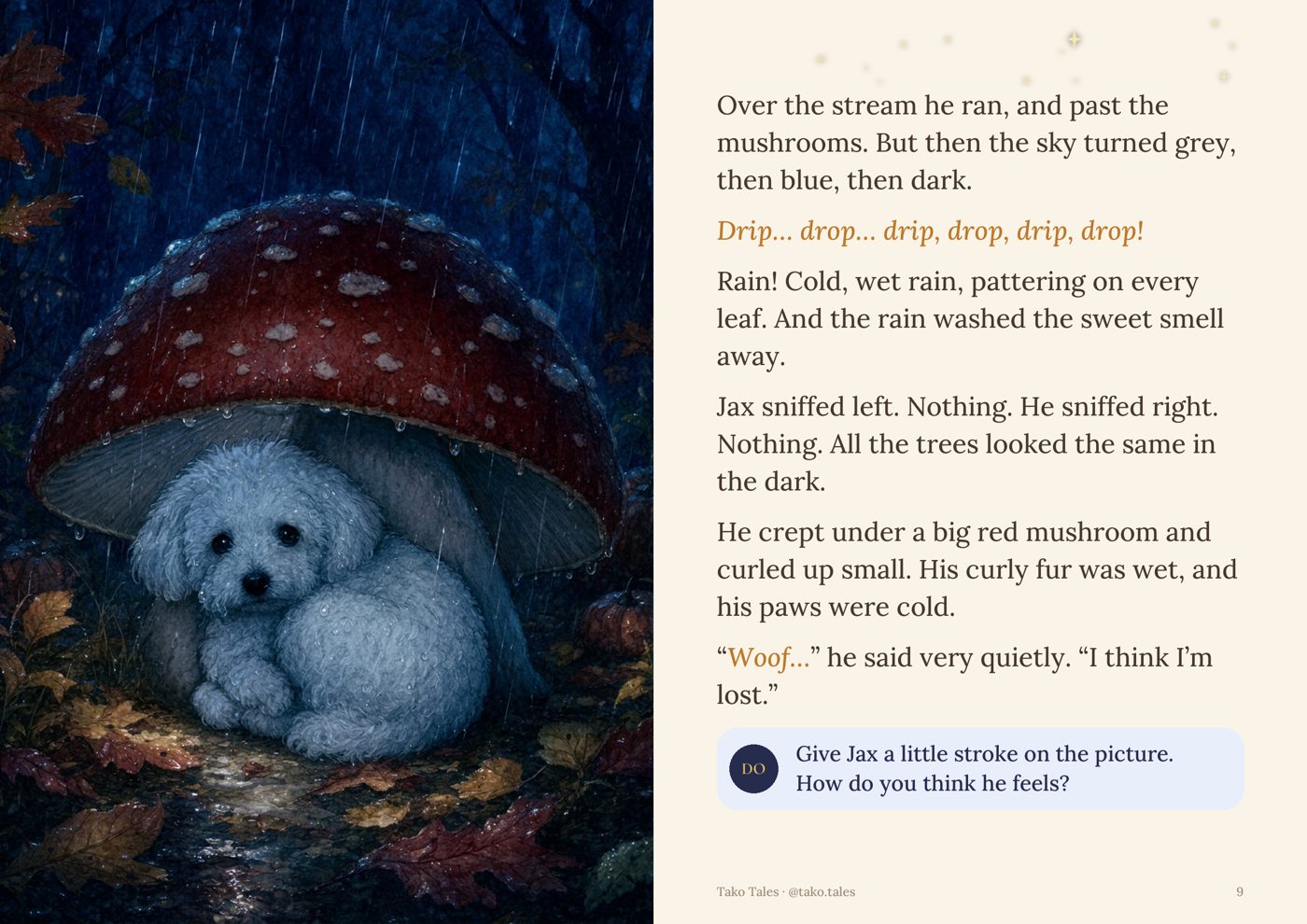 Sample spread: Jax lost in the rain