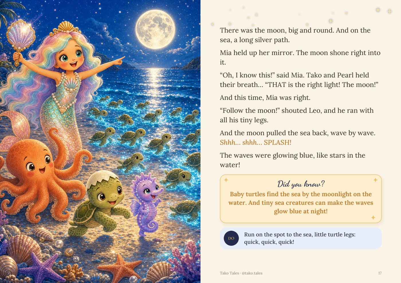 Sample spread: the baby turtles follow the moon to the sea
